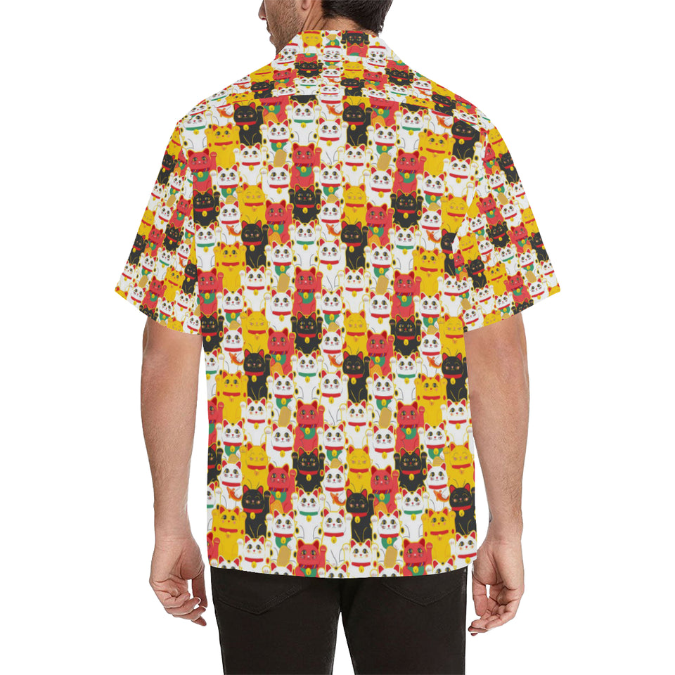 Colorful Maneki neko cat pattern Men's All Over Print Hawaiian Shirt