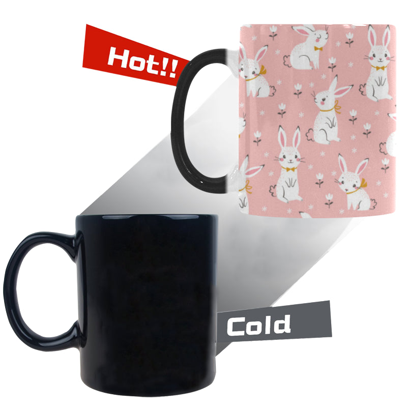 Cute white rabbit flower pink background Morphing Mug Heat Changing Mug