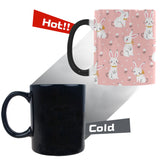 Cute white rabbit flower pink background Morphing Mug Heat Changing Mug