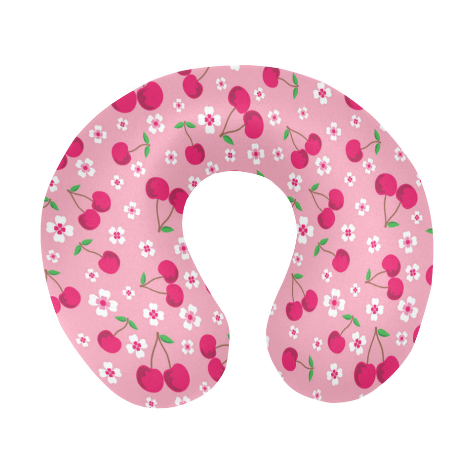 cherry flower pattern pink background U-Shaped Travel Neck Pillow