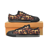 Fire flame dark pattern Men's Low Top Canvas Shoes Black