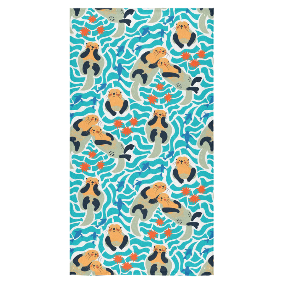 Cute sea otters fishe sea urchin pattern Bath Towel
