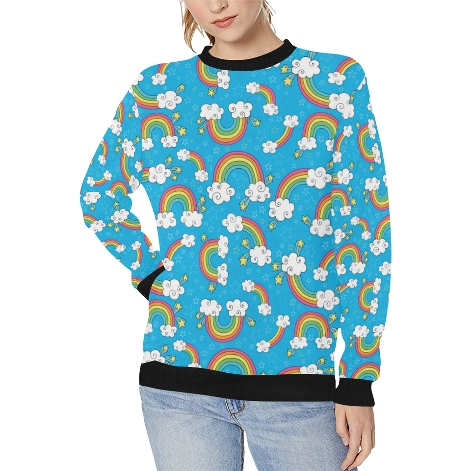 Rainbows Sky Clouds Pattern Women's Crew Neck Sweatshirt