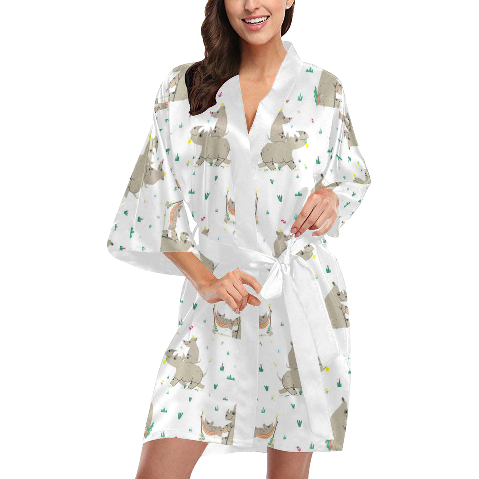 Cute Rhino pattern background Women's Short Kimono Robe