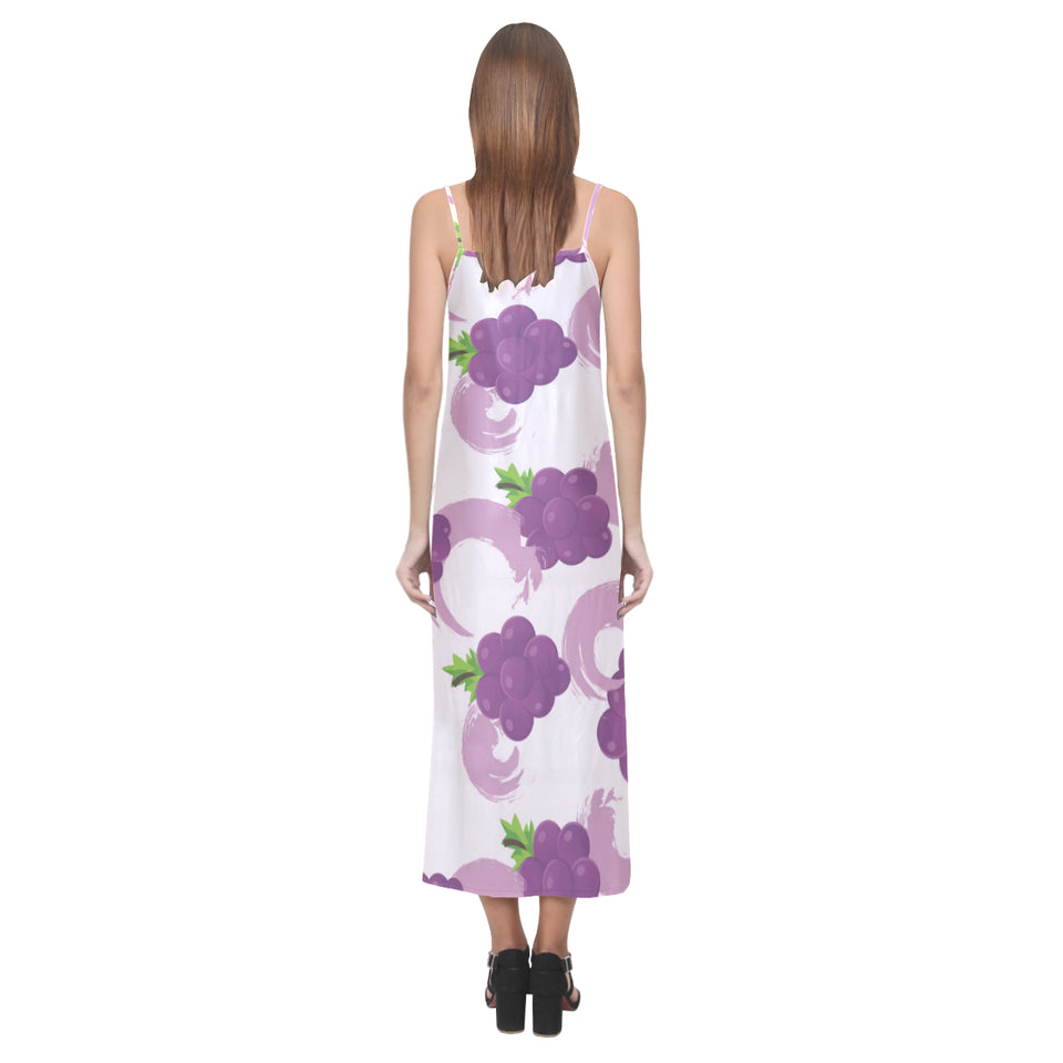 Cute Grape pattern V-Neck Open Fork Long Dress