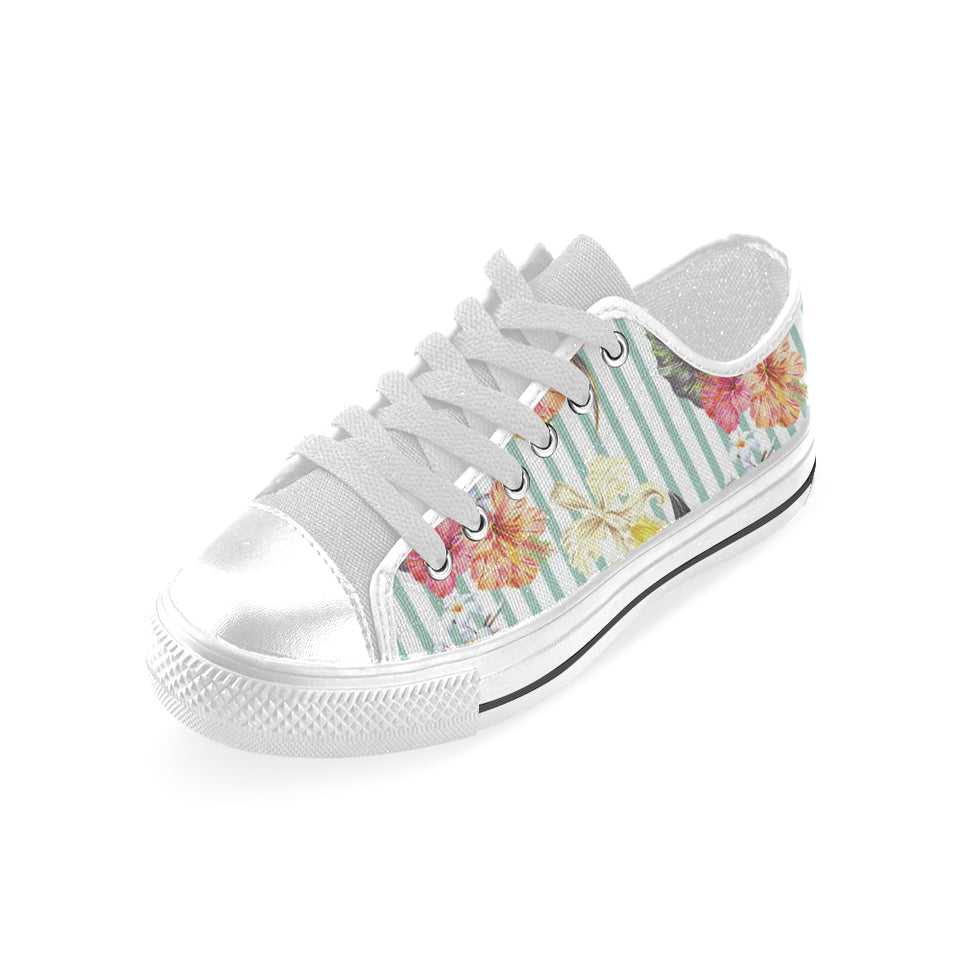 Colorful orchid flower pattern Men's Low Top Canvas Shoes White