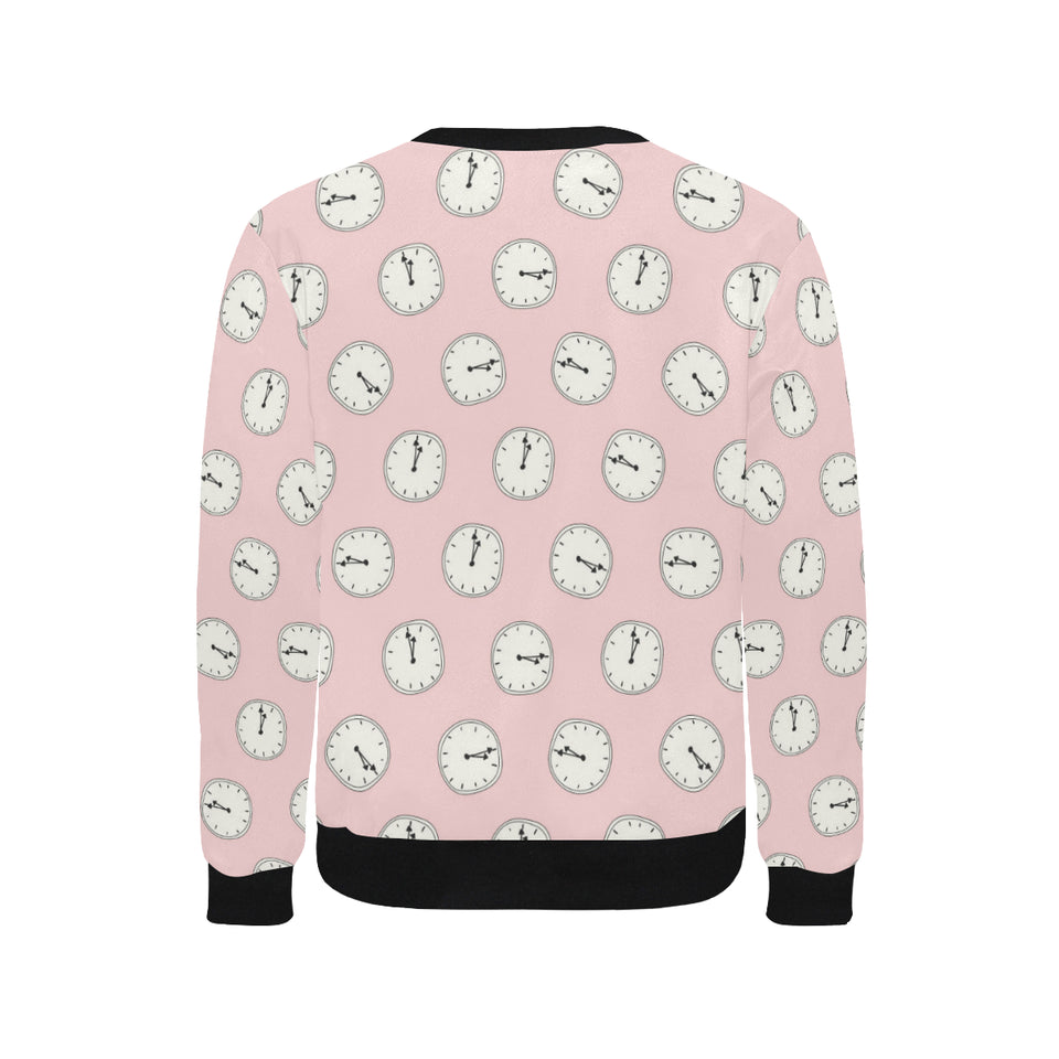 Clock pattern pink blackground Men's Crew Neck Sweatshirt