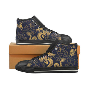 Gold dragon pattern Women's High Top Canvas Shoes Black