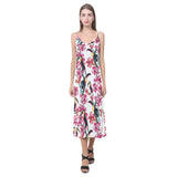 Toucan flower design pattern V-Neck Open Fork Long Dress