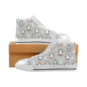 Cute Penguin christmas pattern Women's High Top Canvas Shoes White