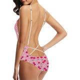 cherry flower pattern pink background Women's One-Piece Swimsuit