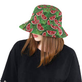 Watermelons tropical palm leaves pattern backgroun Unisex Bucket Hat