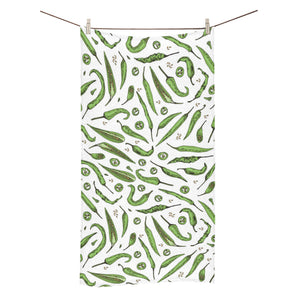 Hand drawn sketch style green Chili peppers patter Bath Towel