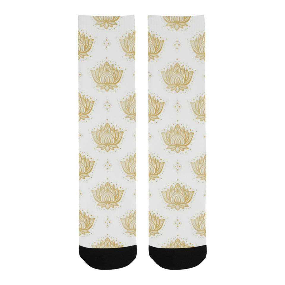Gold Ornamental lotue waterlily symbol pattern Crew Socks