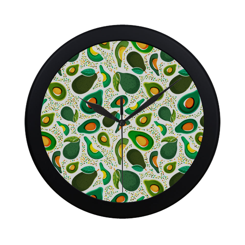 Avocado design pattern Elegant Black Wall Clock