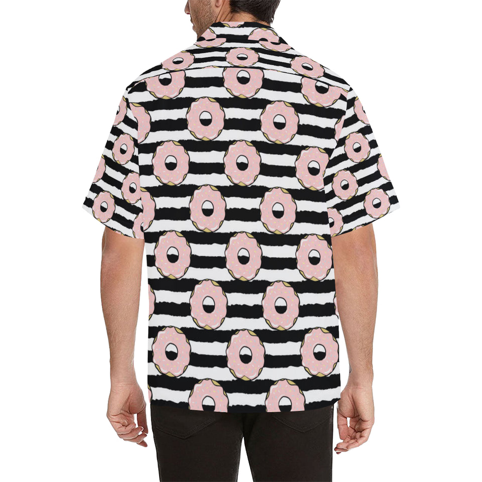 Donuts pink icing striped pattern Men's All Over Print Hawaiian Shirt