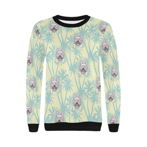 French bulldog hawaii blackground Women's Crew Neck Sweatshirt
