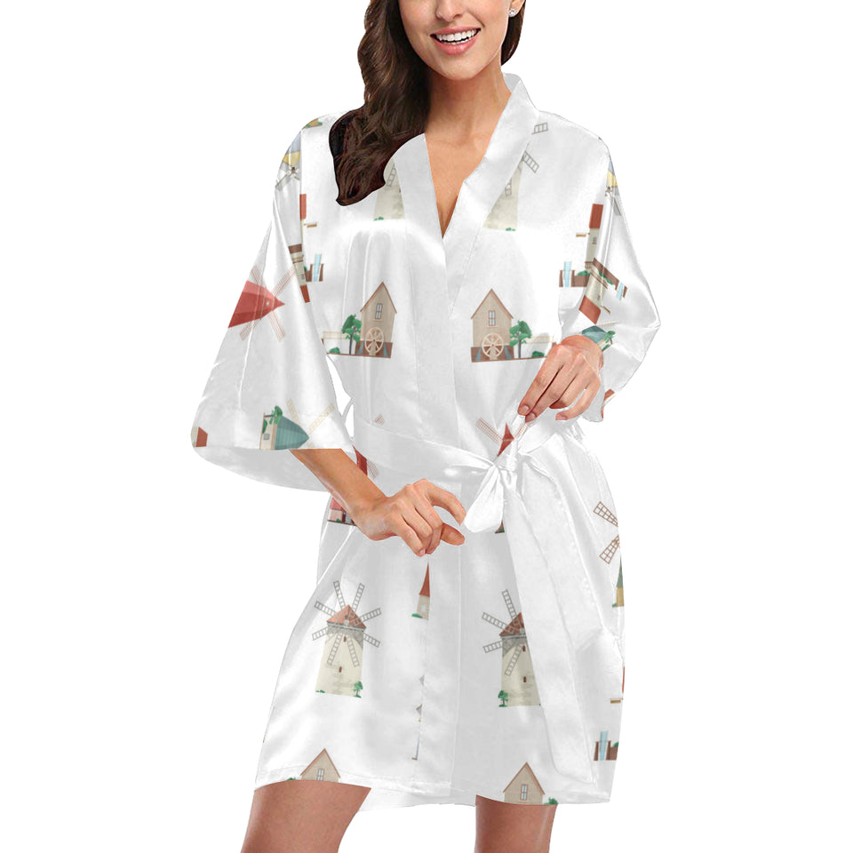 windmill design pattern Women's Short Kimono Robe