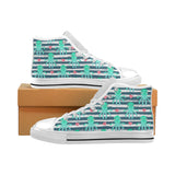Cute octopuses heart striped background Men's High Top Canvas Shoes White
