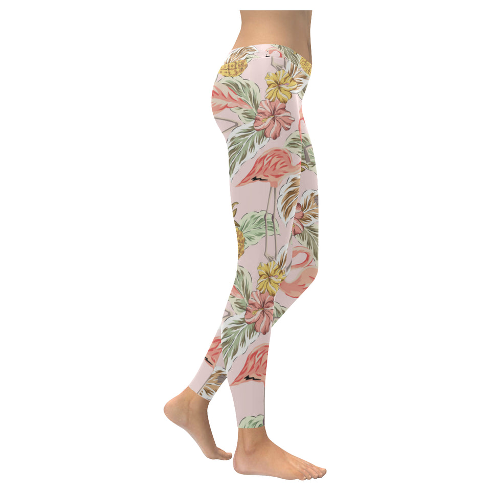 Pink flamingo birds pineapples hibiscus flower pat Women's Legging Fulfilled In US