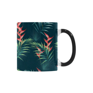 heliconia flowers, palm and monstera leaves on bla Morphing Mug Heat Changing Mug