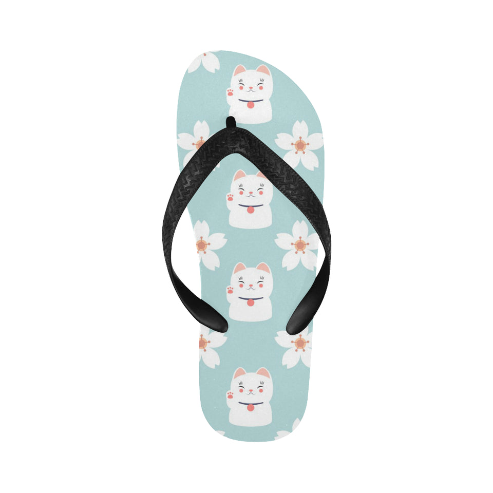 Maneki neko cat sakura Unisex Flip Flops