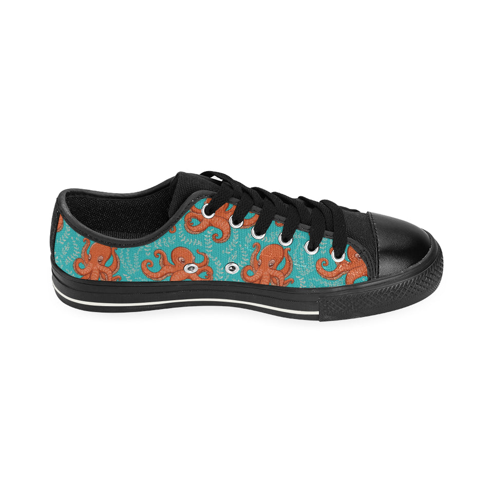 Octopus turquoise background Men's Low Top Canvas Shoes Black