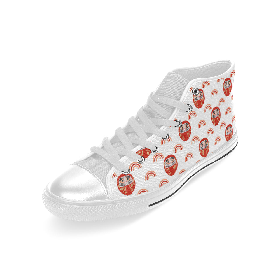 Daruma japanese wooden doll design pattern Men's High Top Canvas Shoes White