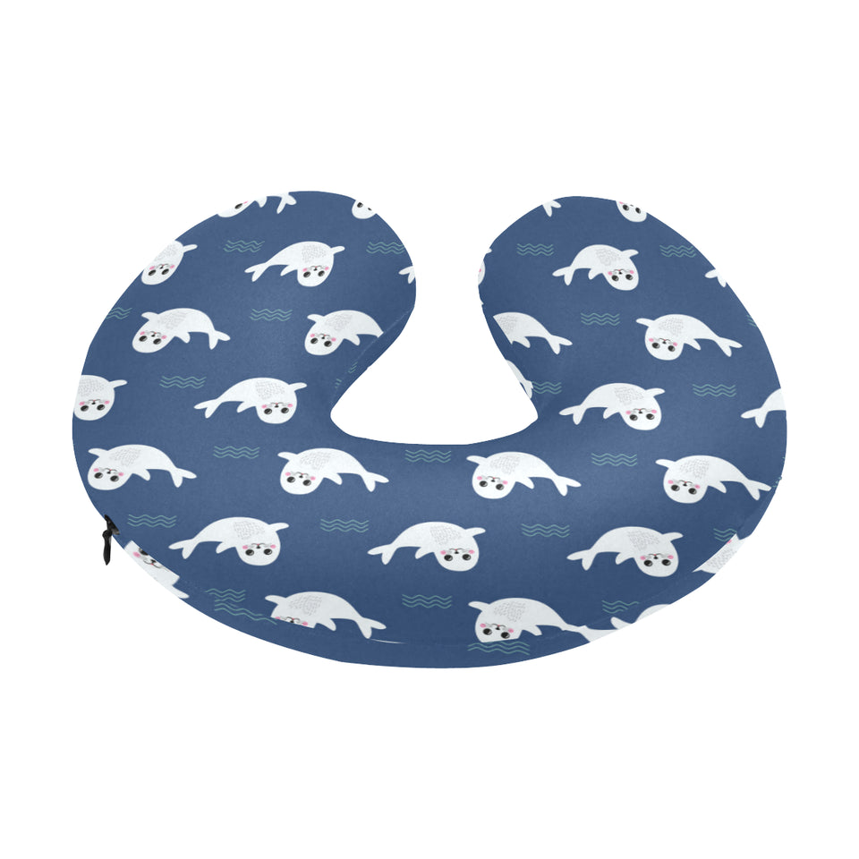 Cute white baby sea lion seal pattern U-Shaped Travel Neck Pillow