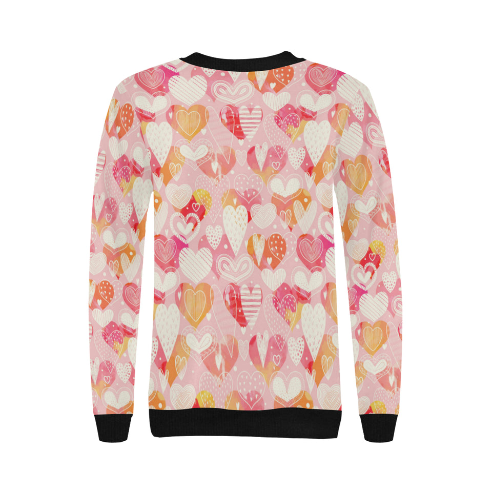 Hand drawn heart design pattern Women's Crew Neck Sweatshirt