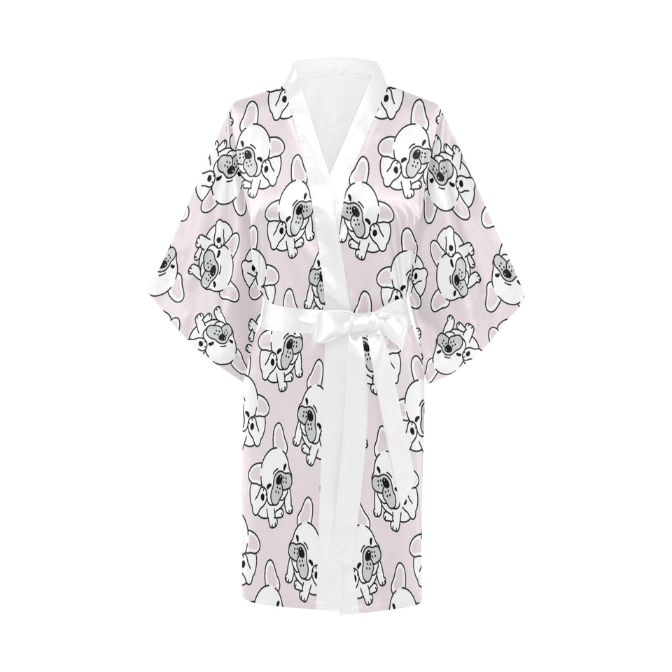 Cute french bulldog pattern Women's Short Kimono Robe