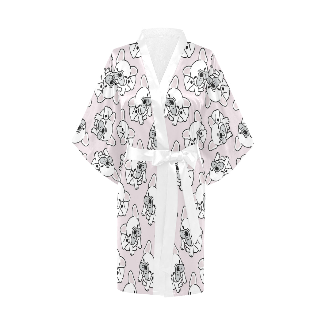 Cute french bulldog pattern Women's Short Kimono Robe
