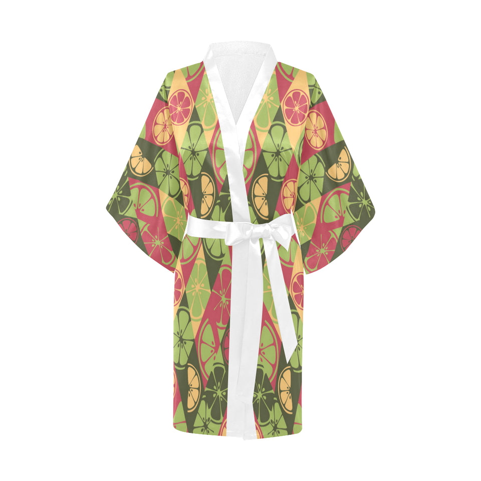 Cool Geometric lime pattern Women's Short Kimono Robe