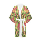 Cool Geometric lime pattern Women's Short Kimono Robe