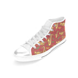 Saxophone cornet pattern red background Women's High Top Canvas Shoes White