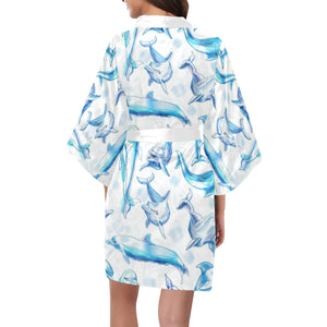 Watercolor dolphin pattern Women's Short Kimono Robe