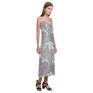 Spider web cobweb design color pattern V-Neck Open Fork Long Dress