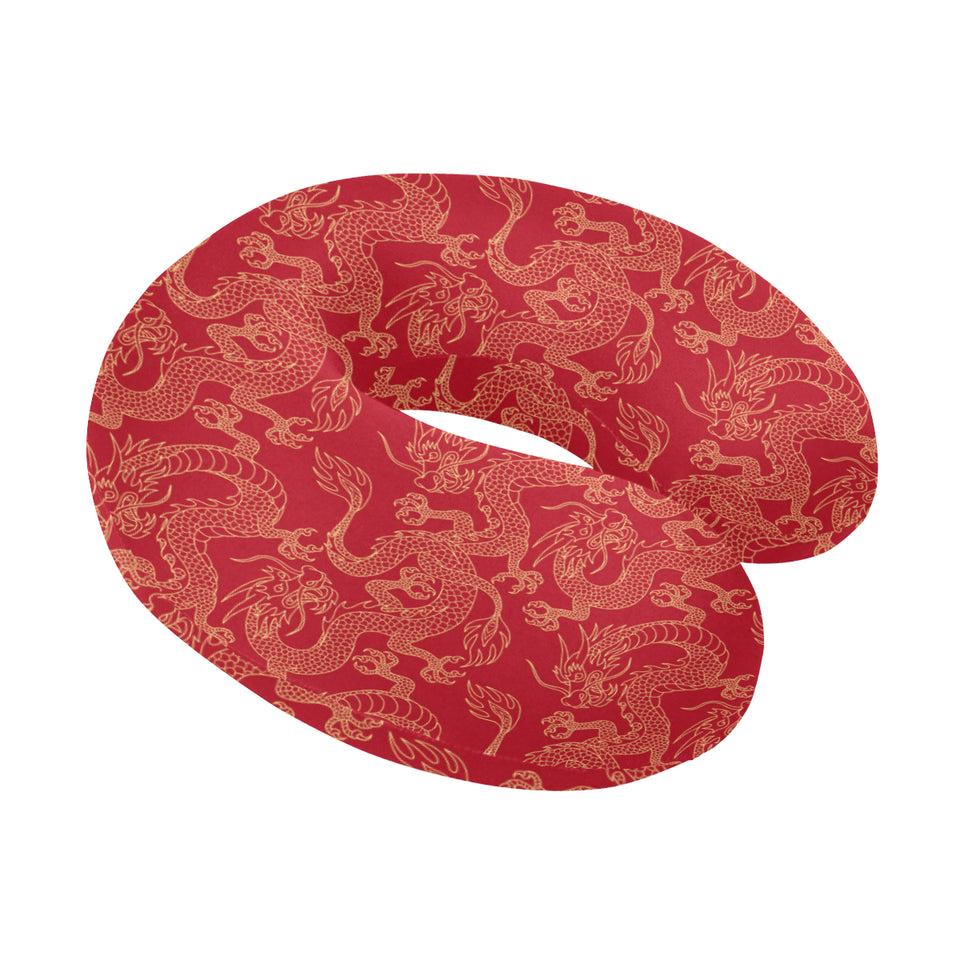 Gold dragons red background U-Shaped Travel Neck Pillow
