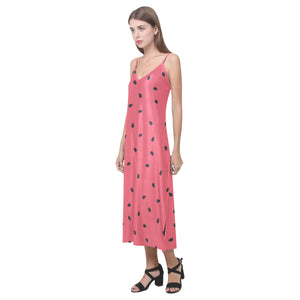 watermelon texture background V-Neck Open Fork Long Dress