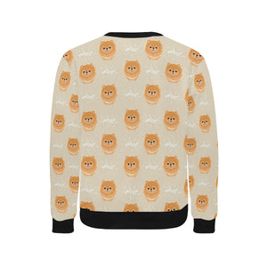 Cute brown pomeranian puppy on blue Men's Crew Neck Sweatshirt