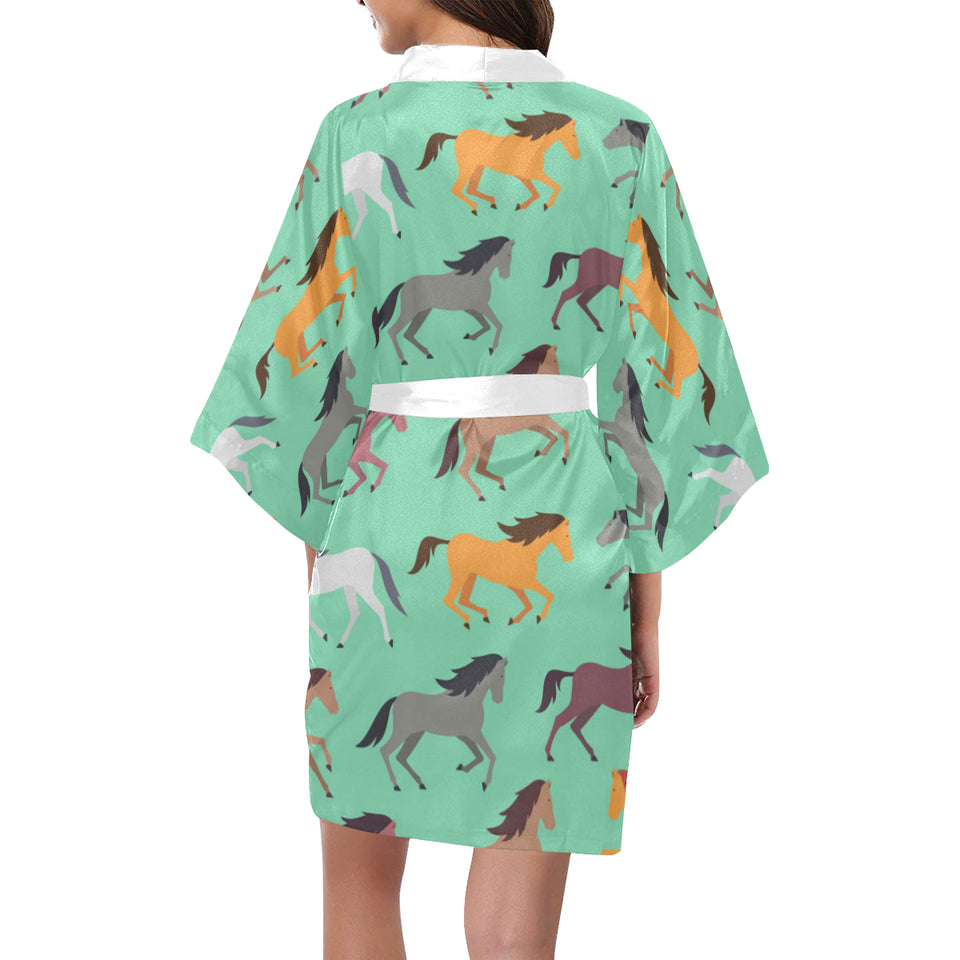 Colorful horses pattern Women's Short Kimono Robe