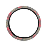 Red gold Sakura cherry blossom gray background Car Steering Wheel Cover