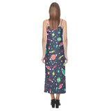 colorful space pattern planet star V-Neck Open Fork Long Dress