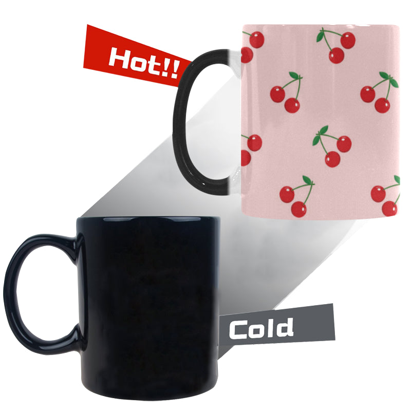 cherry pattern pink background Morphing Mug Heat Changing Mug