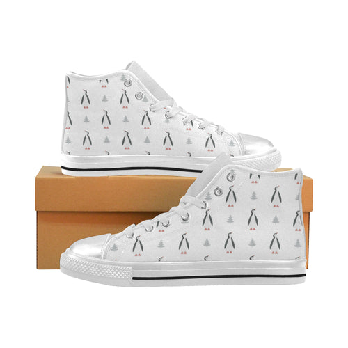 Penguin pattern Women's High Top Canvas Shoes White