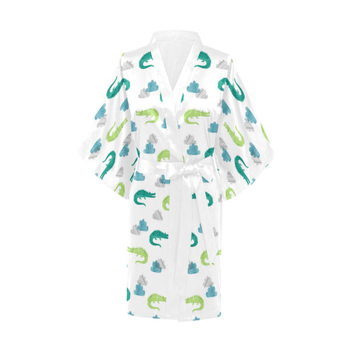 watercolor crocodile pattern Women's Short Kimono Robe