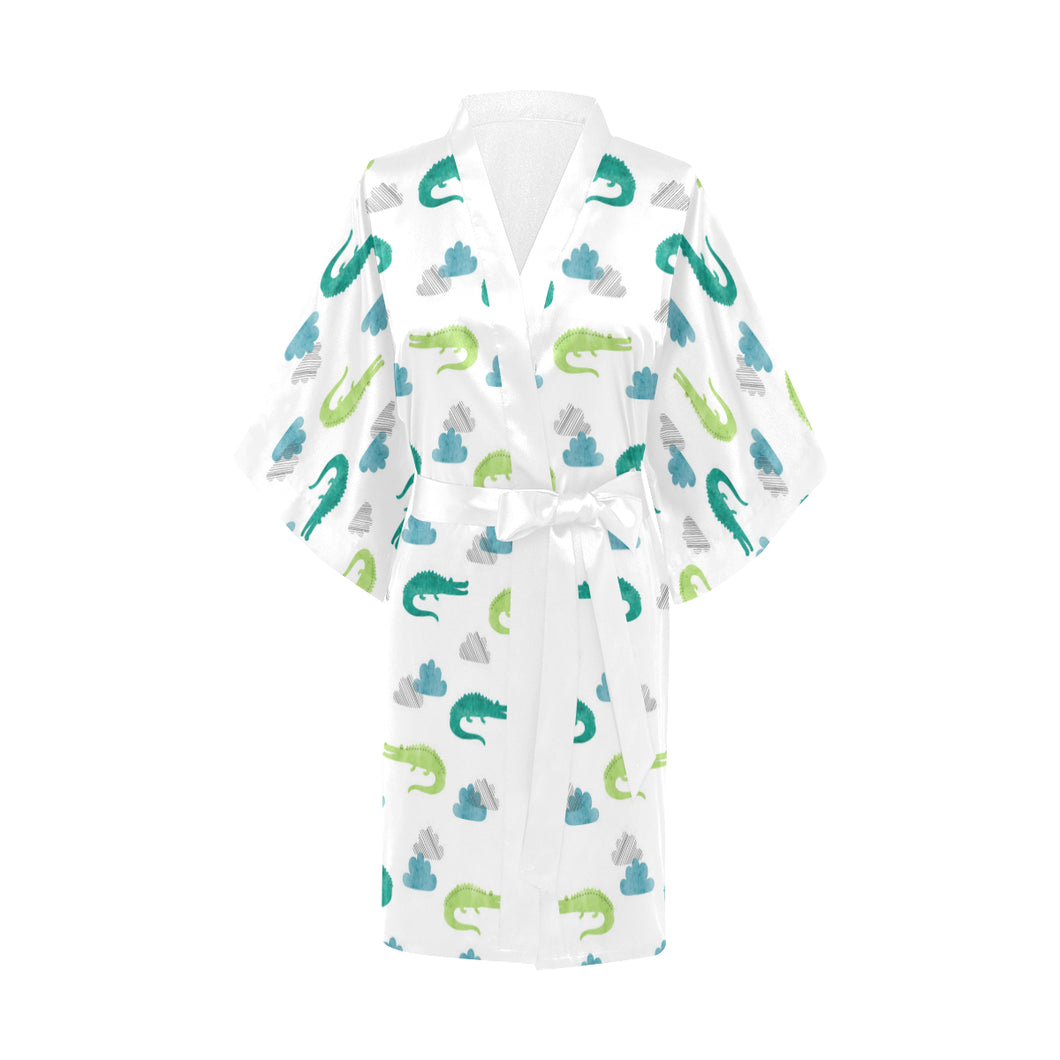watercolor crocodile pattern Women's Short Kimono Robe