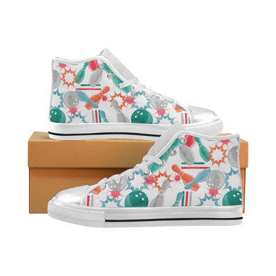 Watercolor bowling pattern Women's High Top Canvas Shoes White