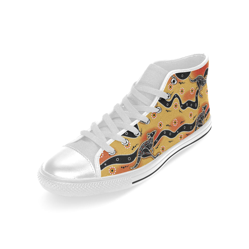 Kangaroo Australian aboriginal art pattern Men's High Top Canvas Shoes White