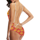 Oranges pattern red background Women's One-Piece Swimsuit